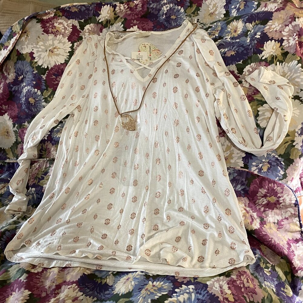 NWT Self Esteem Long Sleeve Knit top with necklace~XL